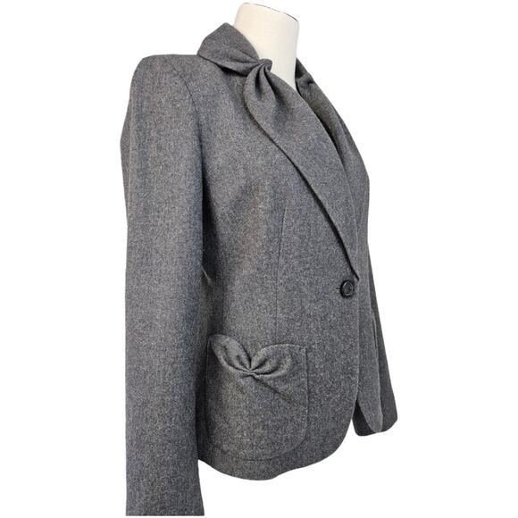 Talbots Kate Fit Wool Blazer Jacket grey pleated ruffel accents 4 - Picture 4 of 15